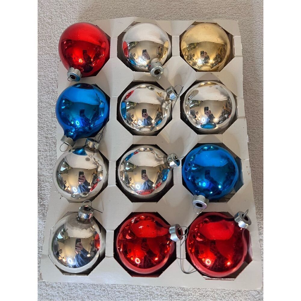 Vintage 12 Mercury Glass Ball Christmas Ornaments MADE IN THE USA Multi Color